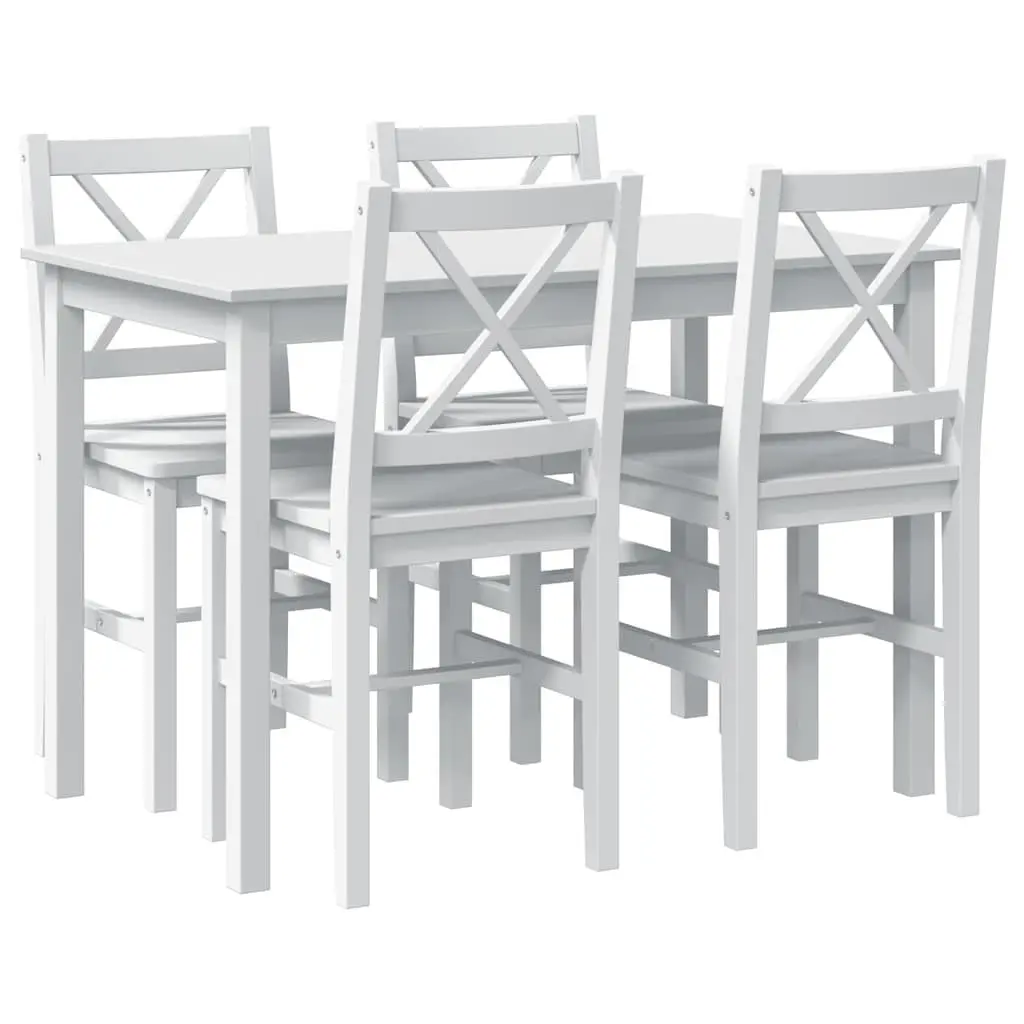 5 Piece Solid Wood Dining Set with White Finish Includes Dining Table and 4 Chairs for Kitchen Dining Room