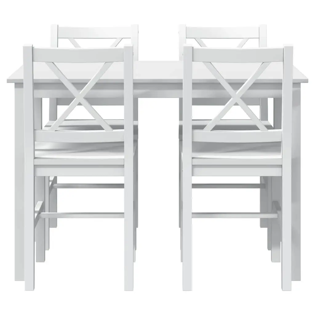 5 Piece Solid Wood Dining Set with White Finish Includes Dining Table and 4 Chairs for Kitchen Dining Room