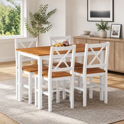 5 Piece Brown and White Dining Set with 4 Chairs