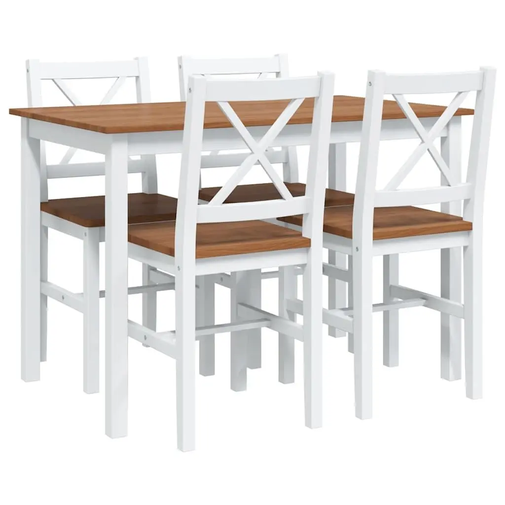 Dining Set Solid Wood Brown White 5 Piece Table and Chairs for Kitchen and Dining Room