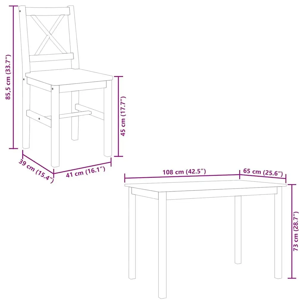 Dining Set Solid Wood Brown White 5 Piece Table and Chairs for Kitchen and Dining Room