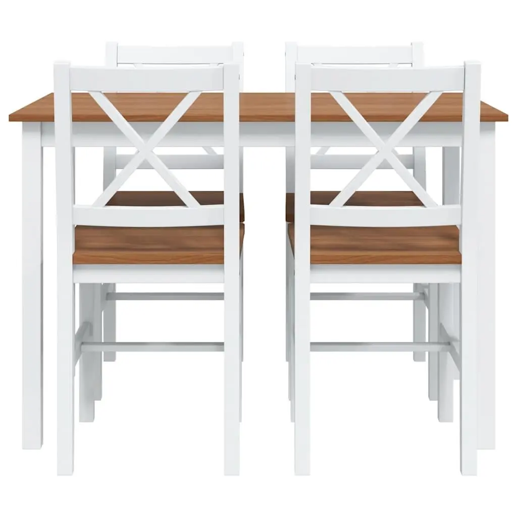 Dining Set Solid Wood Brown White 5 Piece Table and Chairs for Kitchen and Dining Room
