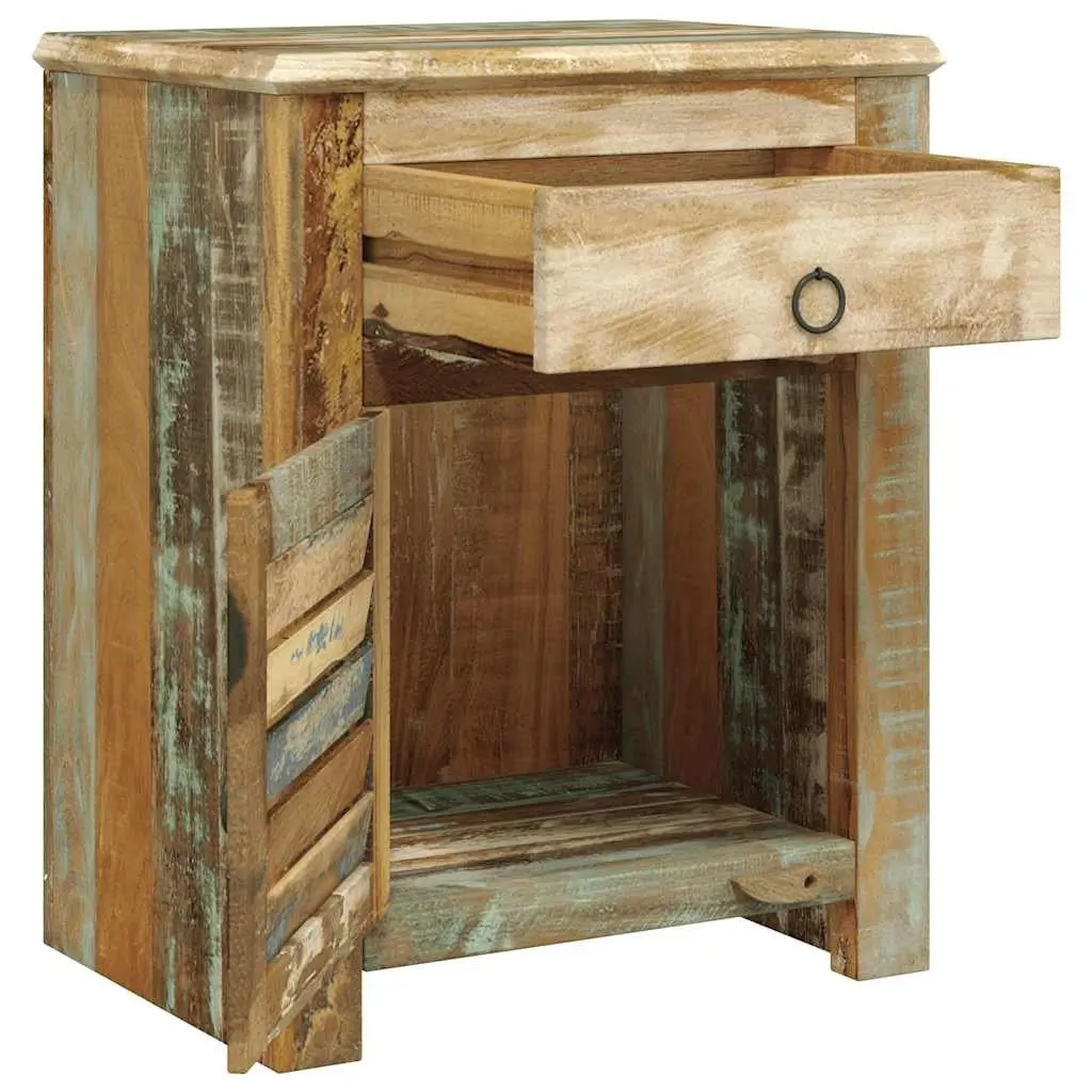 Reclaimed Wood End Table with Drawer and Door Storage Bedside Nightstand
