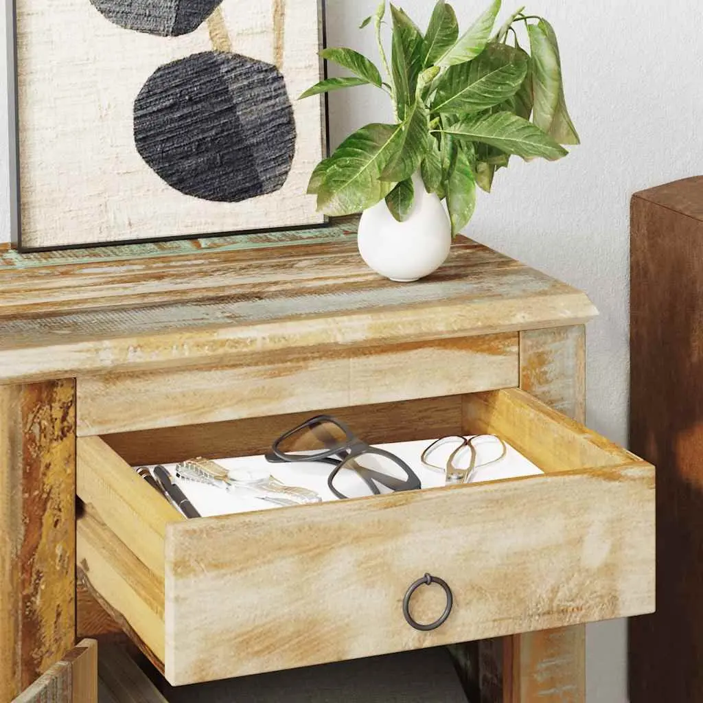 Reclaimed Wood End Table with Drawer and Door Storage Bedside Nightstand