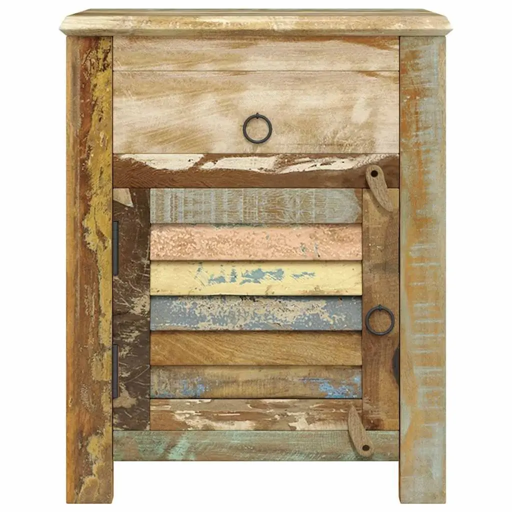 Reclaimed Wood End Table with Drawer and Door Storage Bedside Nightstand