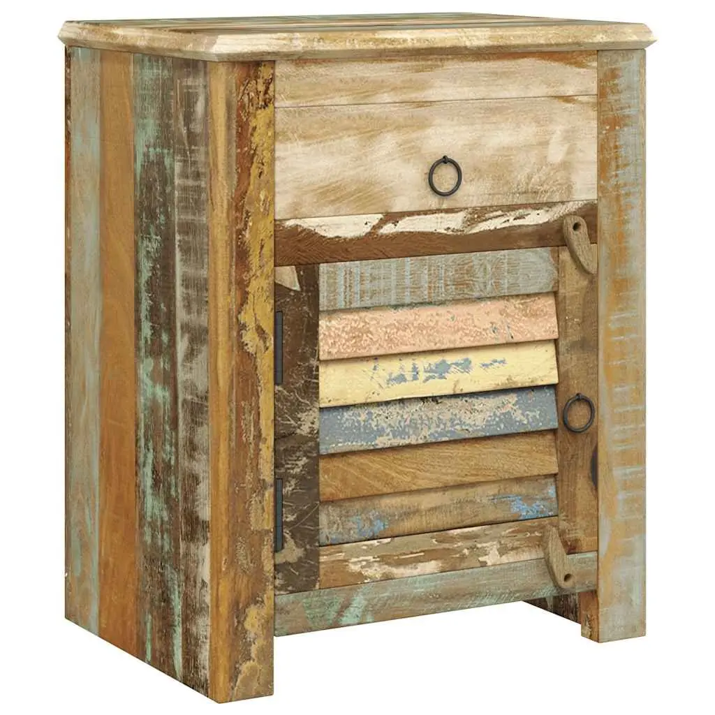Reclaimed Wood End Table with Drawer and Door Storage Bedside Nightstand