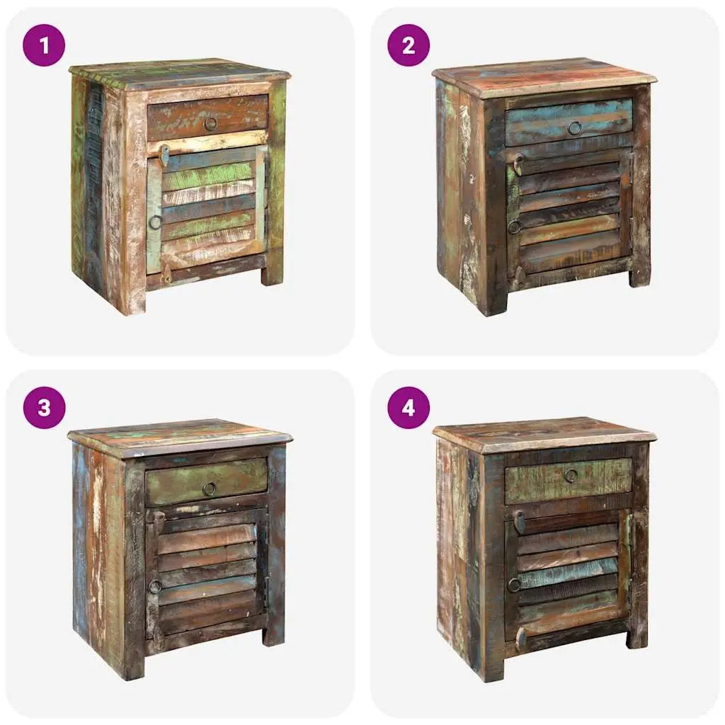 Reclaimed Wood End Table with Drawer and Door Storage Bedside Nightstand