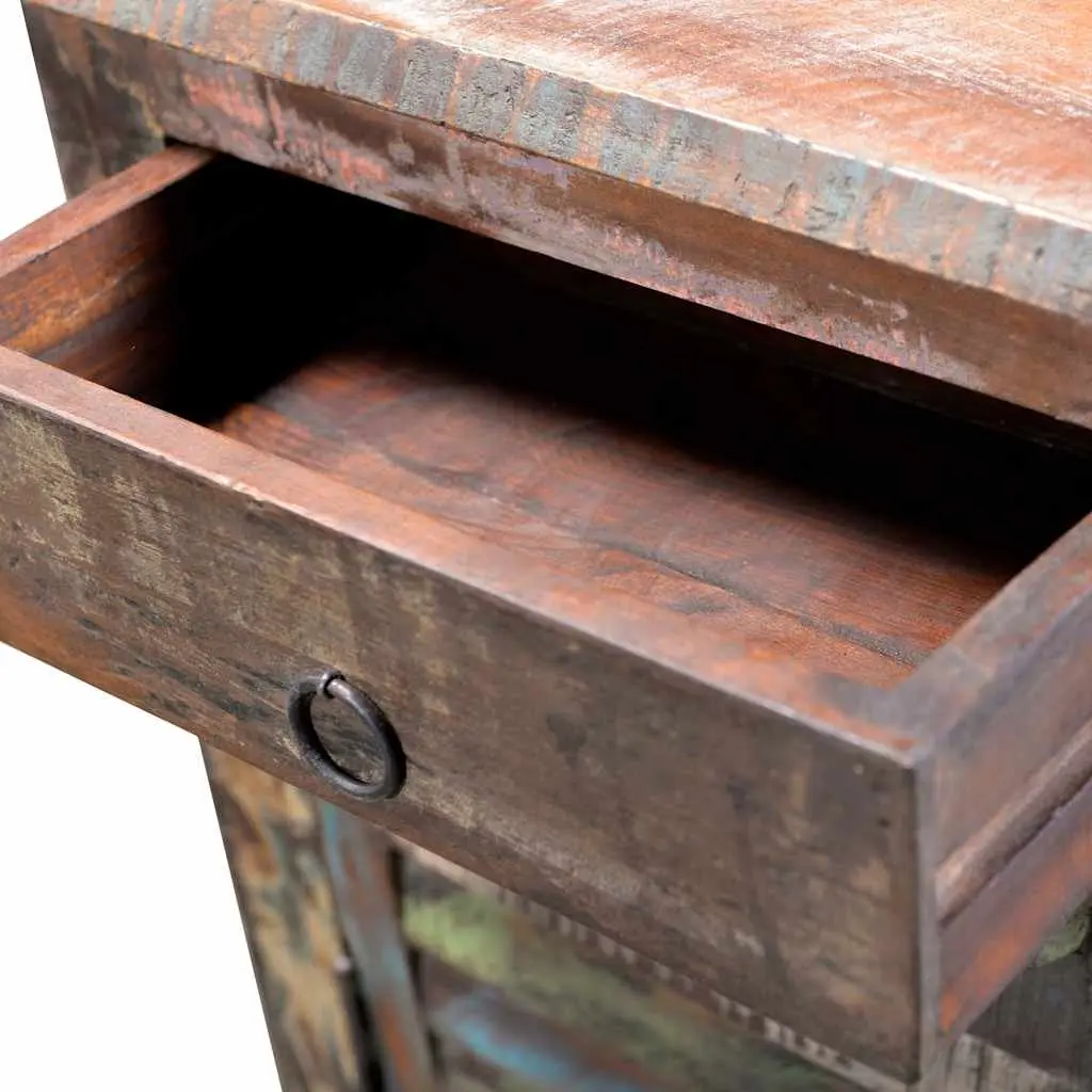 Reclaimed Wood End Table with Drawer and Door Storage Bedside Nightstand