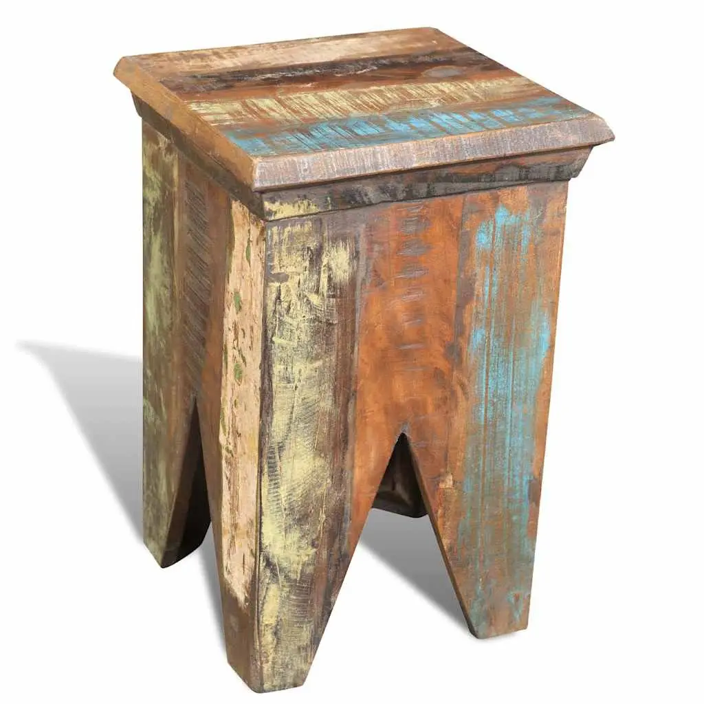 Wooden Stool Reclaimed Wood Antique Style Vintage Furniture Seating Compact