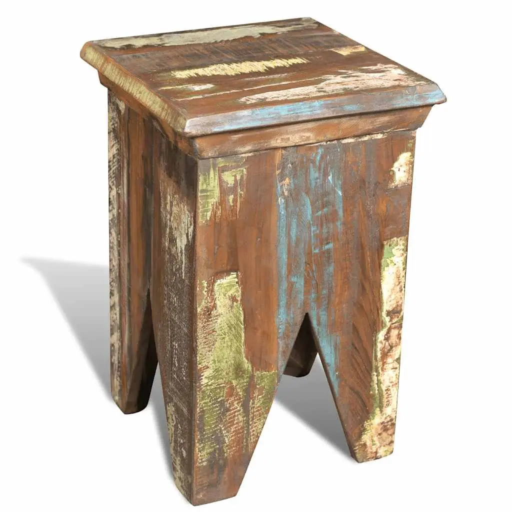 Wooden Stool Reclaimed Wood Antique Style Vintage Furniture Seating Compact