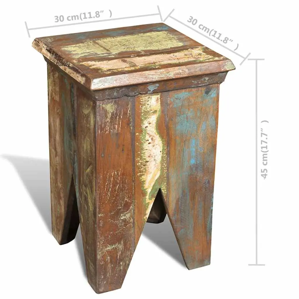 Wooden Stool Reclaimed Wood Antique Style Vintage Furniture Seating Compact
