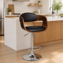 Padded Faux Leather Bar Stool with Adjustable Height