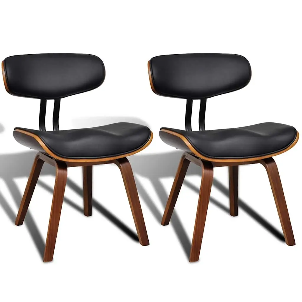 Black Faux Leather Kitchen Chairs Set Bent Wood Frame Ergonomic Dining Seating 2 Pieces