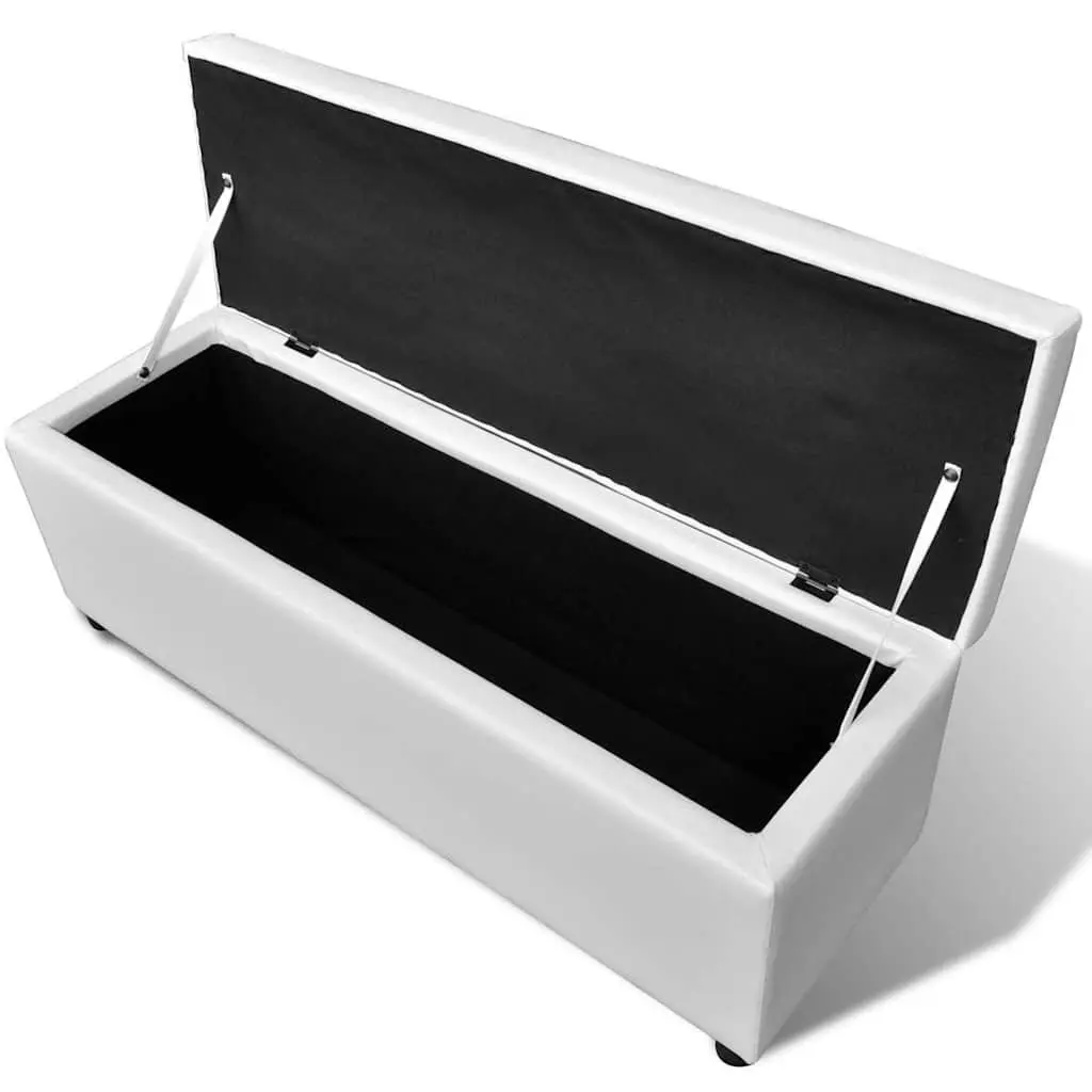 Long Storage Bench White Wood Padded Seat Entryway Hallway Hidden Storage Chest