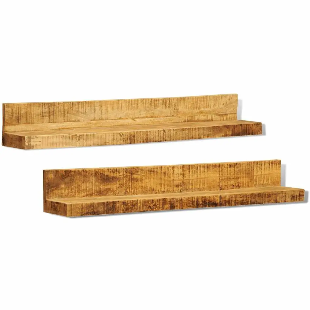 Set of 2 Solid Wood Wall Mounted Display Shelves