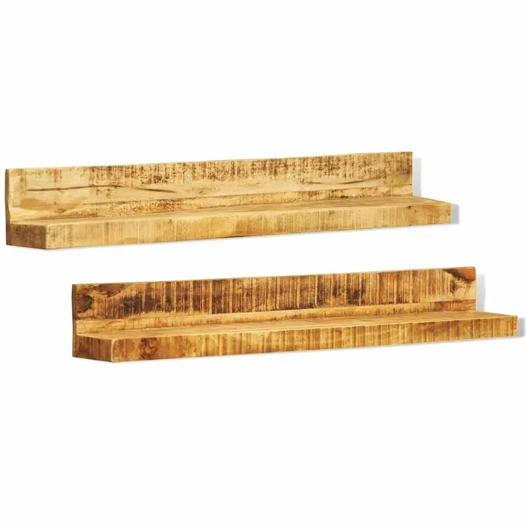 Set of 2 Solid Wood Wall Mounted Display Shelves