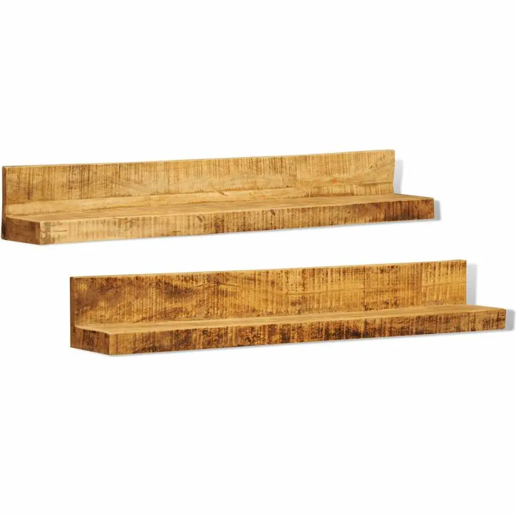Set of 2 Solid Wood Wall Mounted Display Shelves
