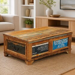 Vintage Reclaimed Wood Coffee Table with Storage