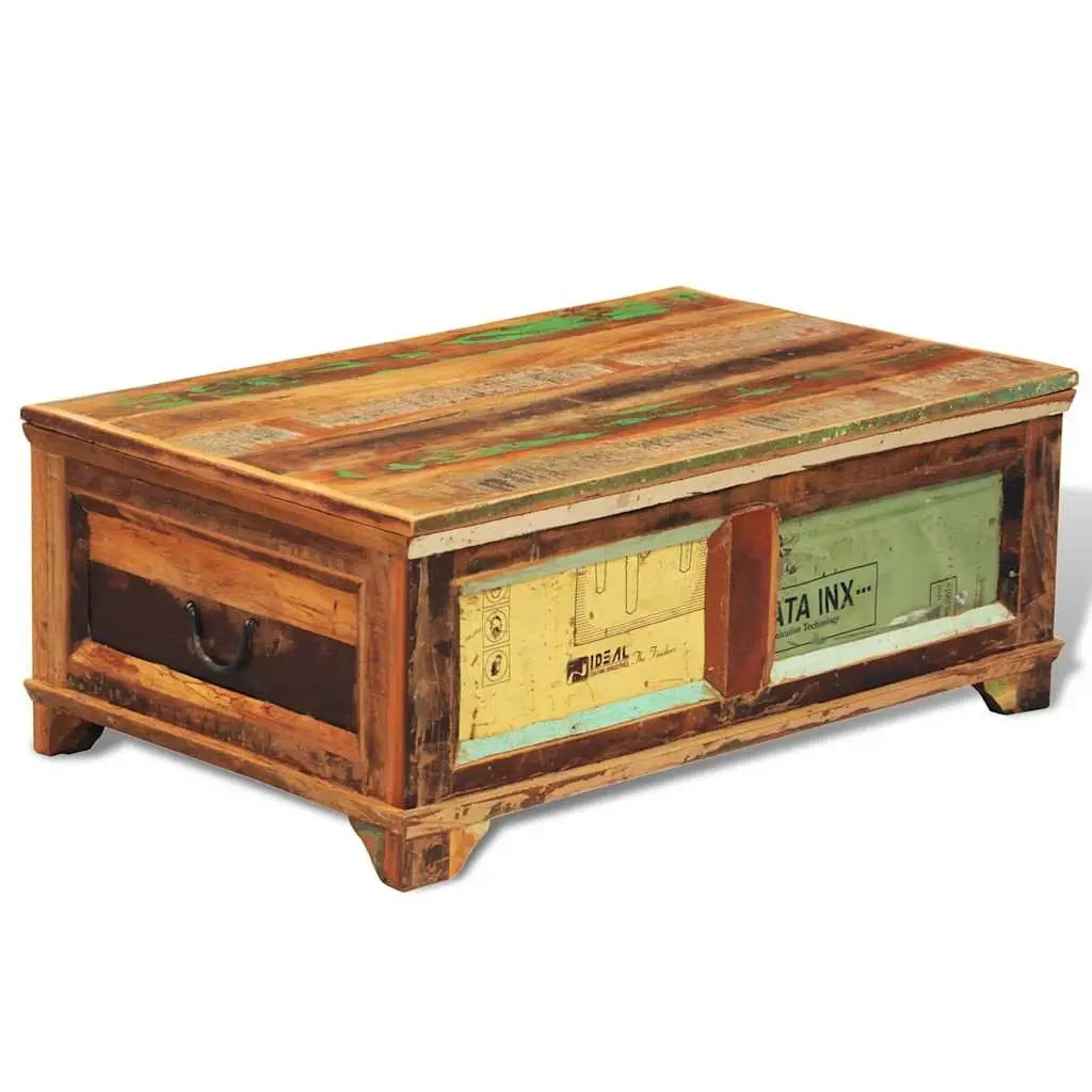 Coffee Table Vintage Brown Reclaimed Wood with Storage Compartment