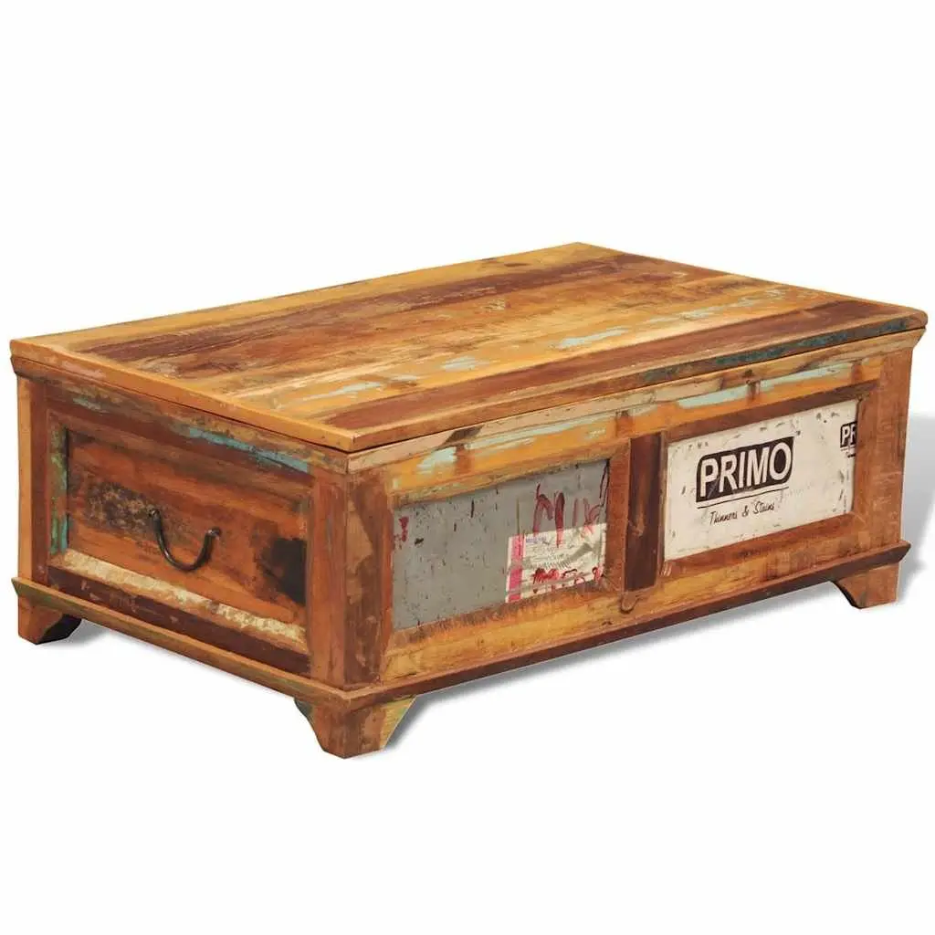 Coffee Table Vintage Brown Reclaimed Wood with Storage Compartment