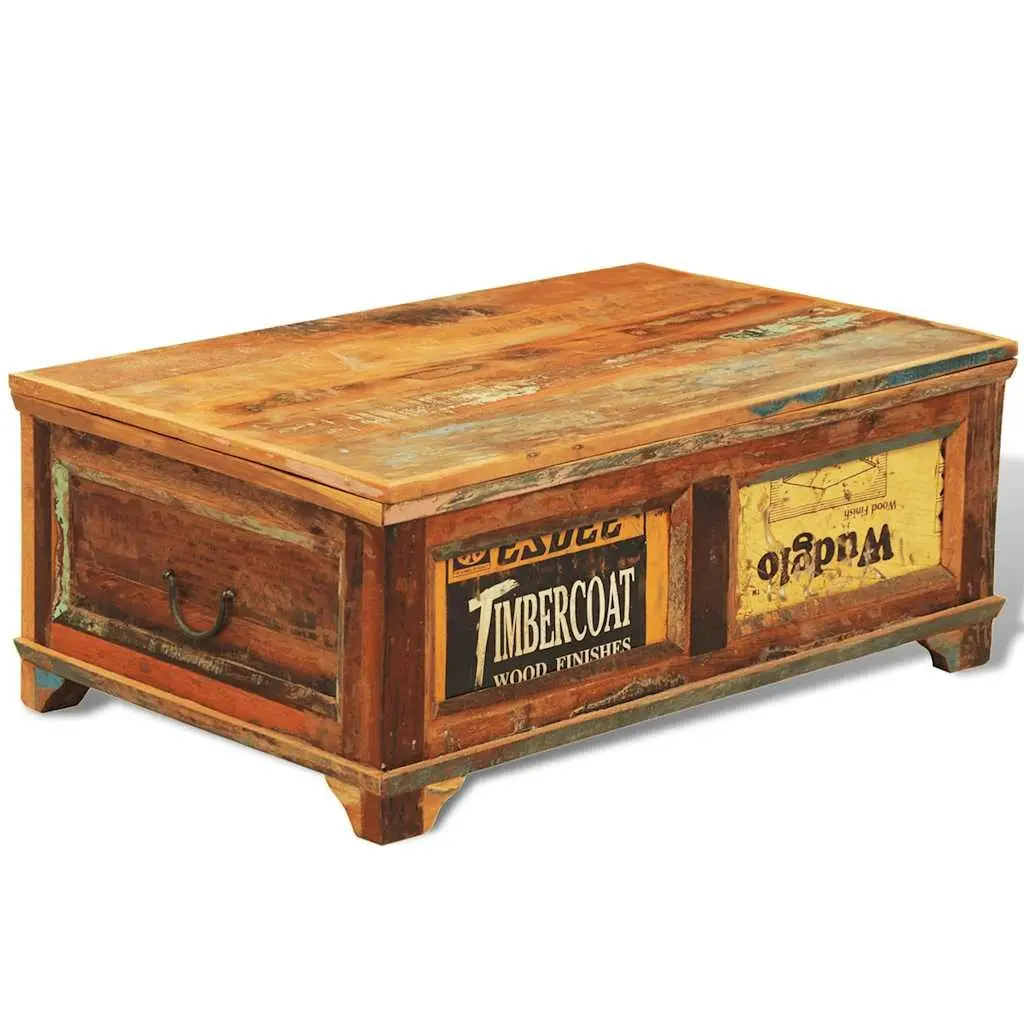 Coffee Table Vintage Brown Reclaimed Wood with Storage Compartment