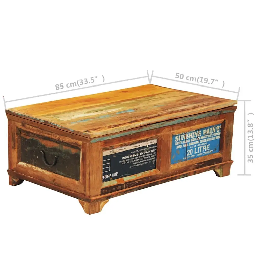 Coffee Table Vintage Brown Reclaimed Wood with Storage Compartment
