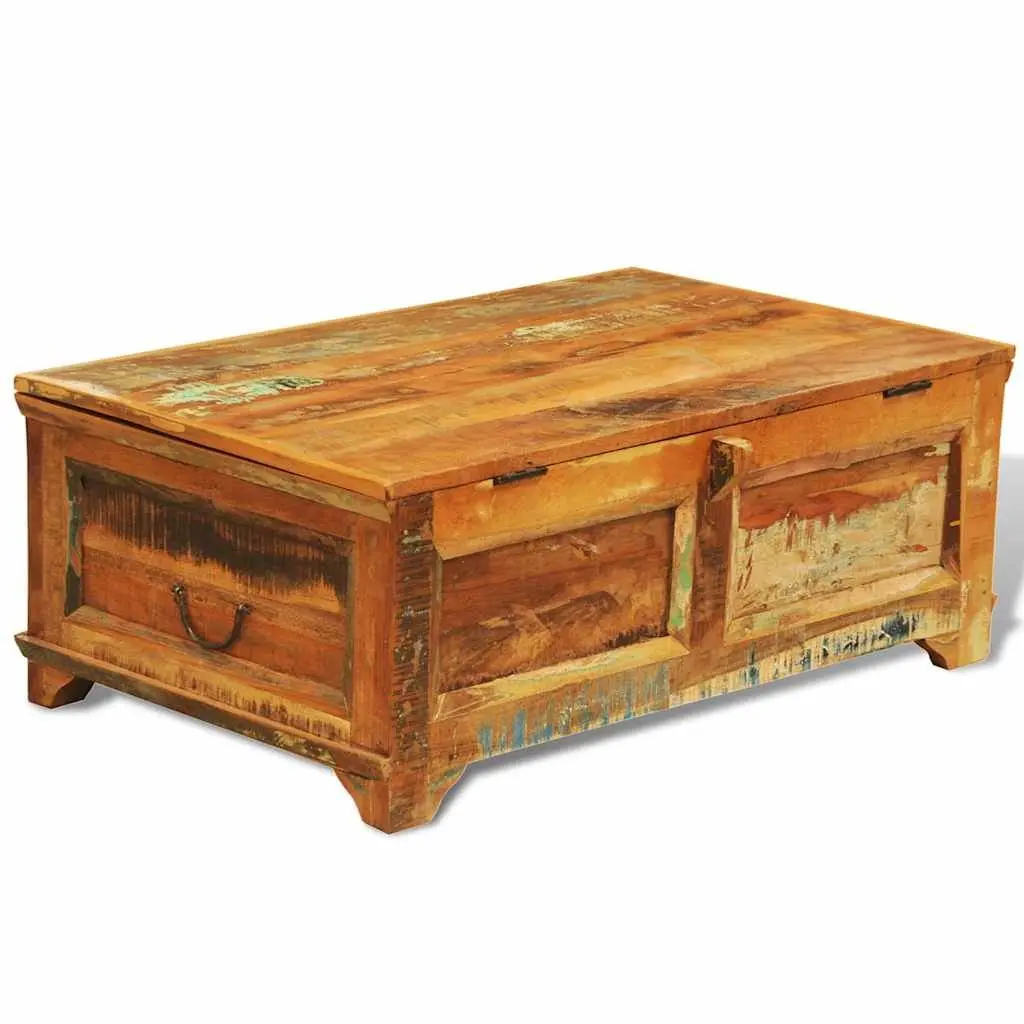 Coffee Table Vintage Brown Reclaimed Wood with Storage Compartment