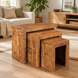 3-Piece Brown Wooden Nesting Table Set