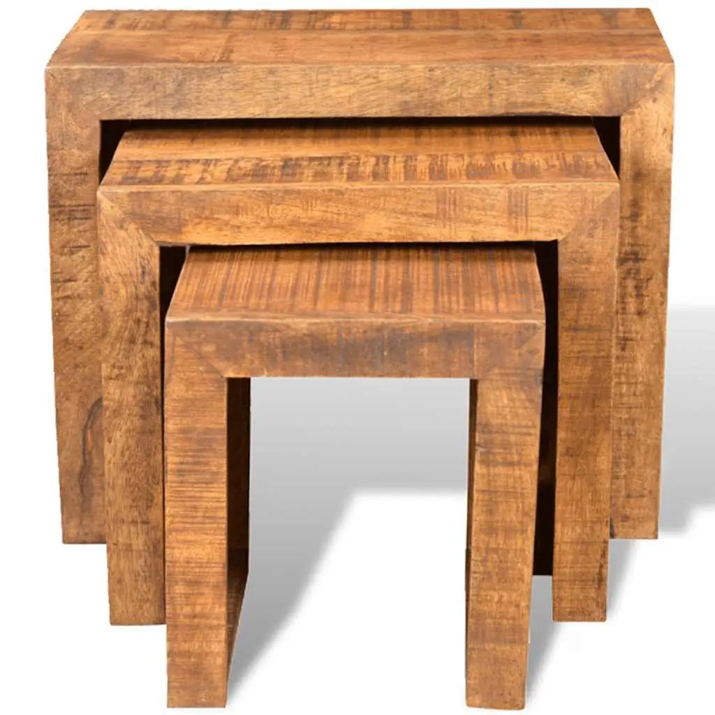 3-Piece Brown Wooden Nesting Table Set