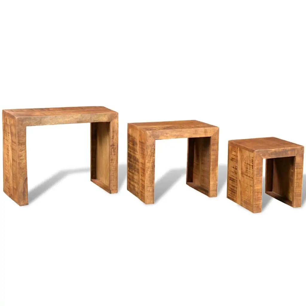 3-Piece Brown Wooden Nesting Table Set