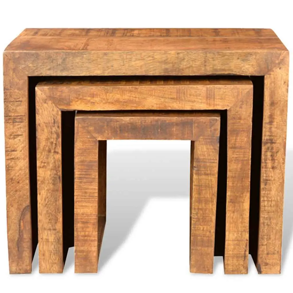 3-Piece Brown Wooden Nesting Table Set
