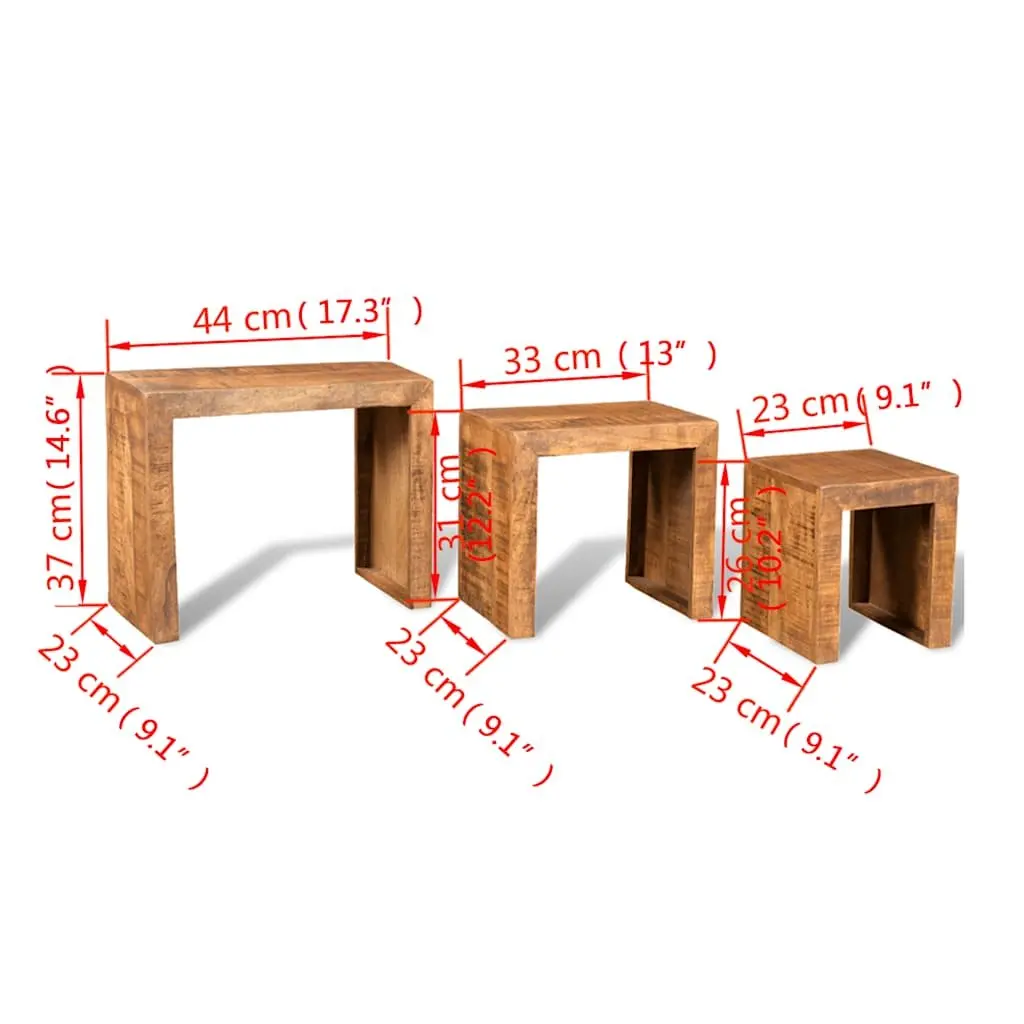 3-Piece Brown Wooden Nesting Table Set