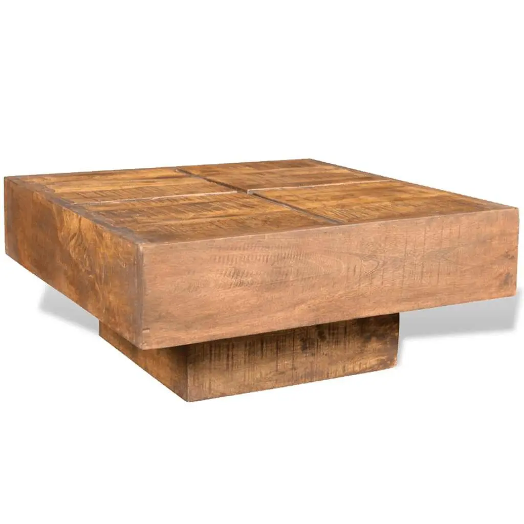 Square Coffee Table Antique Retro Style Brown Solid Mango Wood