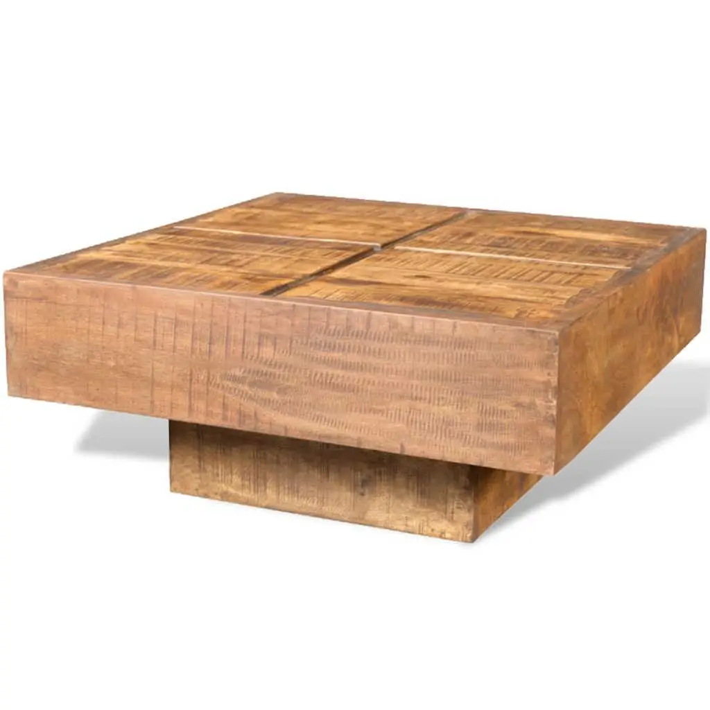 Square Coffee Table Antique Retro Style Brown Solid Mango Wood