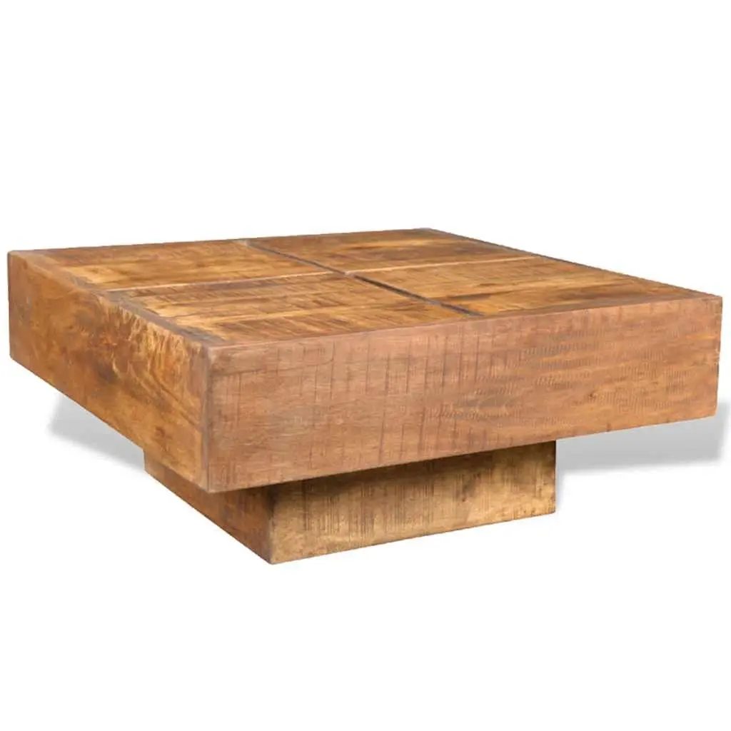 Square Coffee Table Antique Retro Style Brown Solid Mango Wood