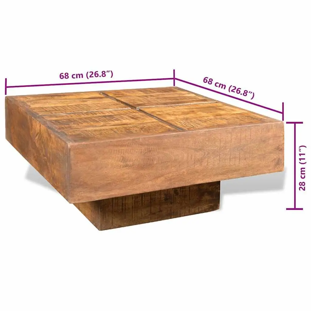 Square Coffee Table Antique Retro Style Brown Solid Mango Wood