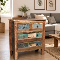 Rustic Reclaimed Wood 4-Drawer Chest for Storage