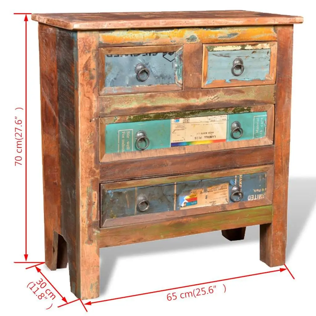 Chest of Drawers Reclaimed Wood Vintage Style 4 Drawer Brown Solid Wood Furniture