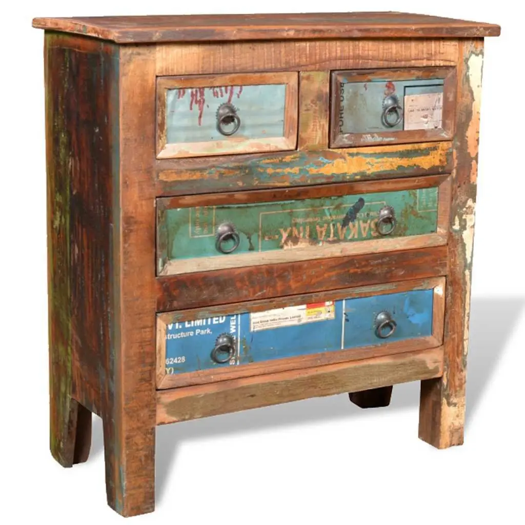 Chest of Drawers Reclaimed Wood Vintage Style 4 Drawer Brown Solid Wood Furniture