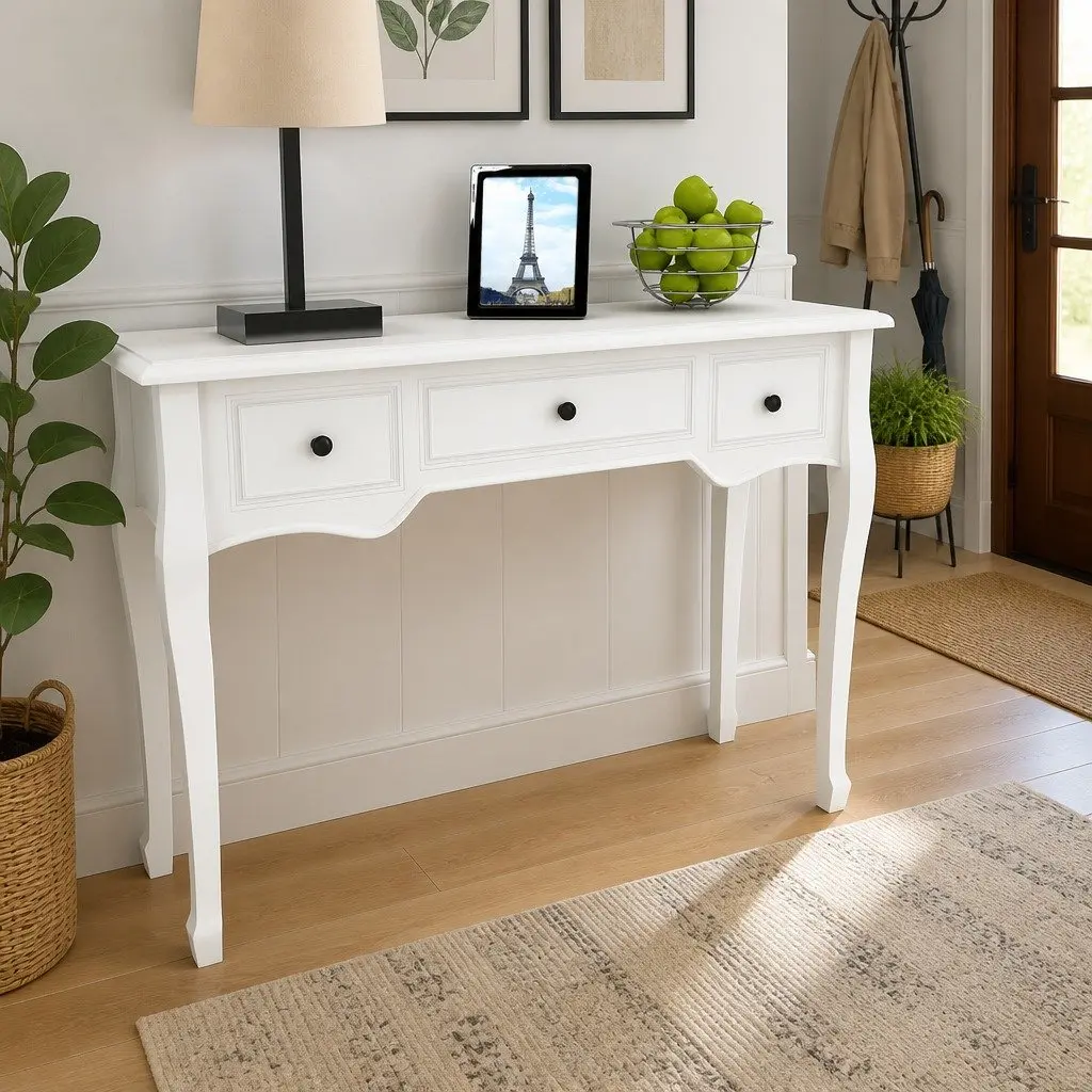 White Console Dressing Table with Three Drawers