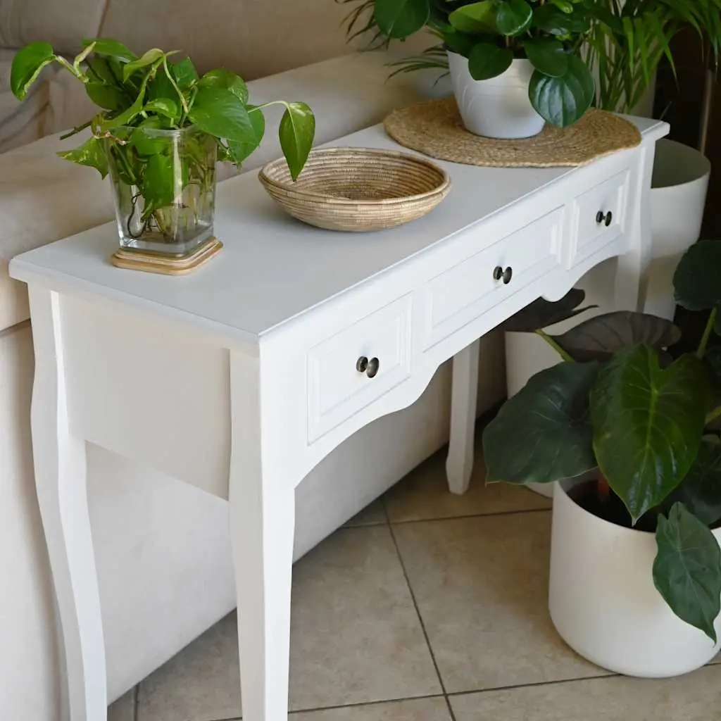 White Console Dressing Table with Three Drawers