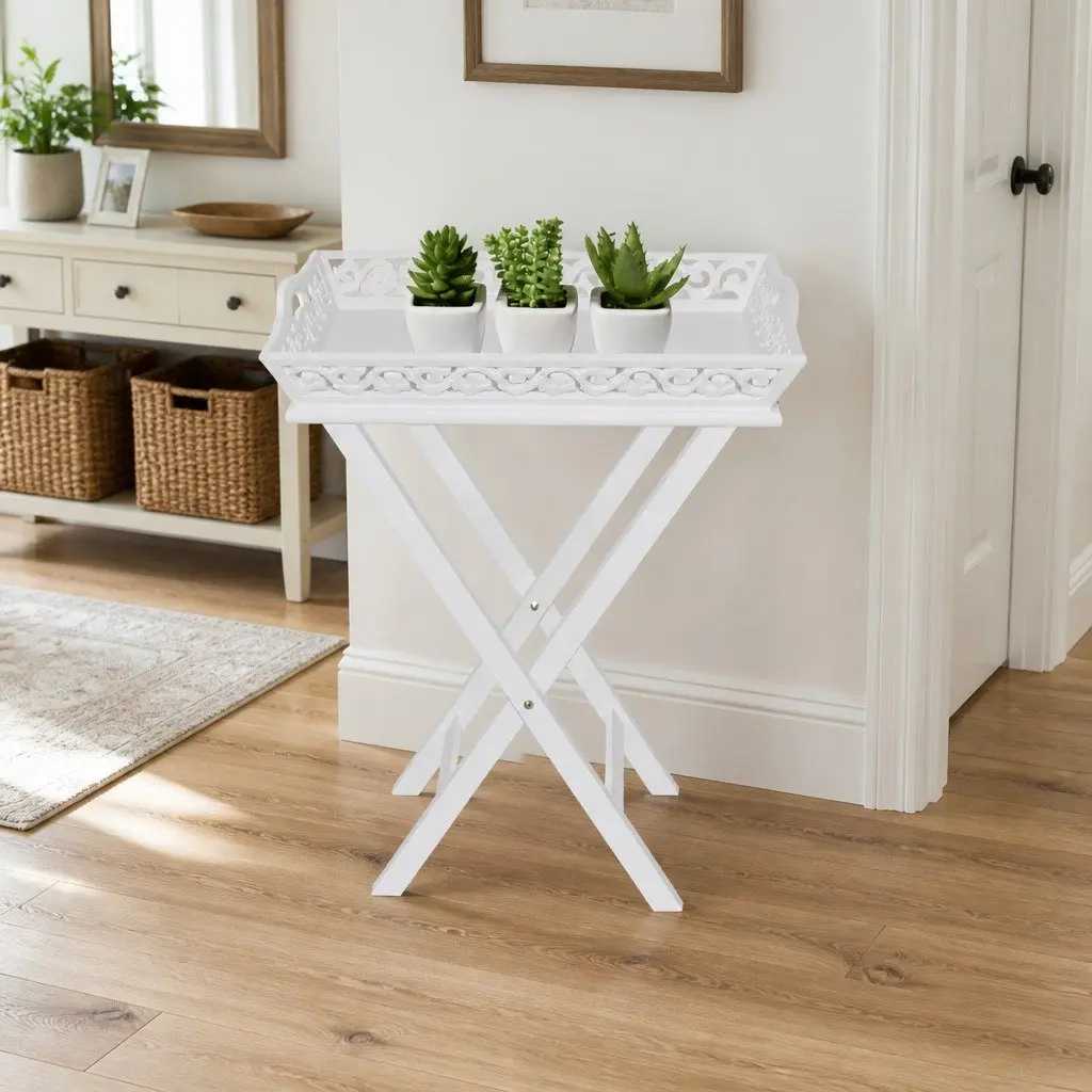 White Accent Side Table with Removable Tray