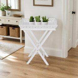 White Accent Side Table with Removable Tray