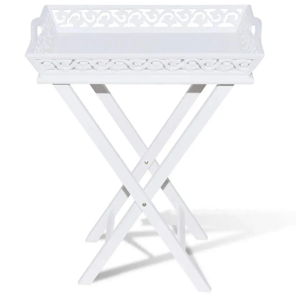 White Accent Side Table with Removable Tray
