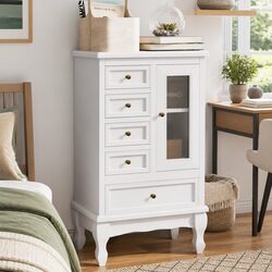 White 5 Drawer Chest of Drawers with 2 Shelves