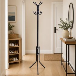 Elegant Black Metal Coat Stand with Triangular Legs