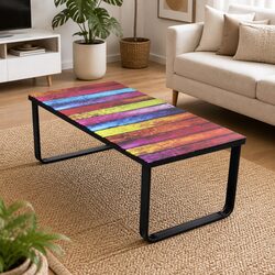 Modern Rectangular Coffee Table with Rainbow Glass Top