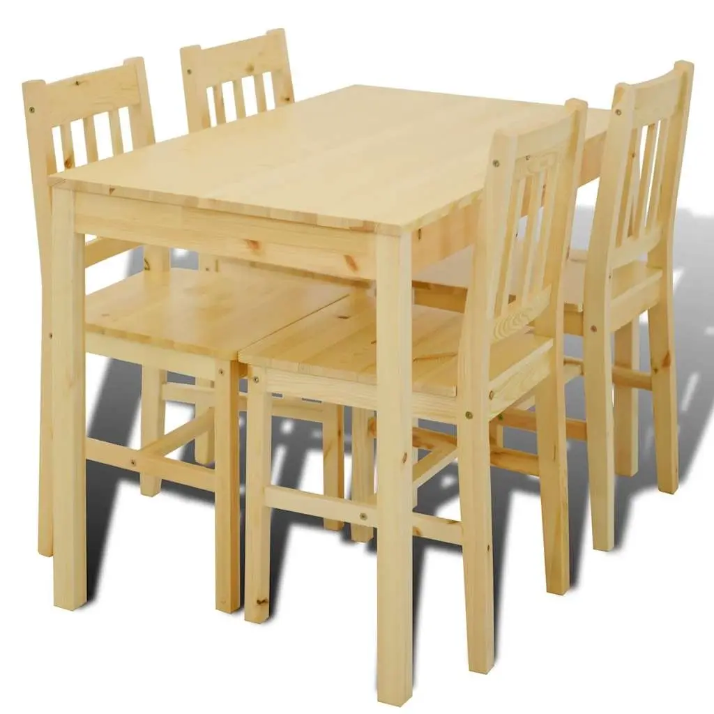 Wooden Dining Table Set Brown 5 Piece Solid Pine Wood Construction