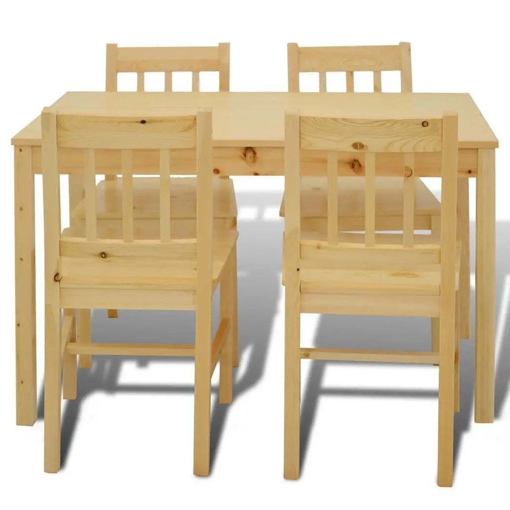 Wooden Dining Table Set Brown 5 Piece Solid Pine Wood Construction