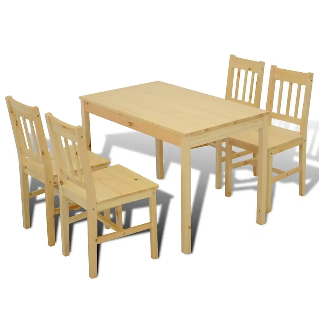 Wooden Dining Table Set Brown 5 Piece Solid Pine Wood Construction